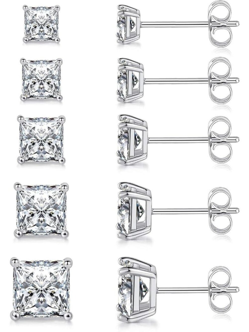 18K Gold Plated CZ Stud Earrings Set of 5 for Women - Elegant & Versatile